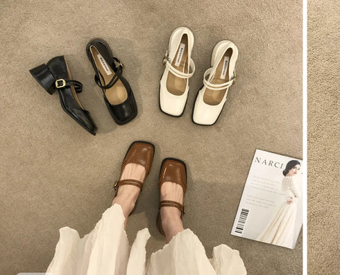 Elegant Square Toe Mary Jane Heel